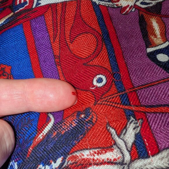 NWT Hermes Cashmere Silk Kachinas Kermit Oliver 140cm 54" Blue Red Shawl Scarf - Picture 12 of 12